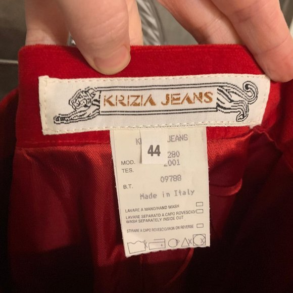 Vintage 90s Krizia Jeans red velvet knee length pencil skirt High End designer M - Picture 4 of 7